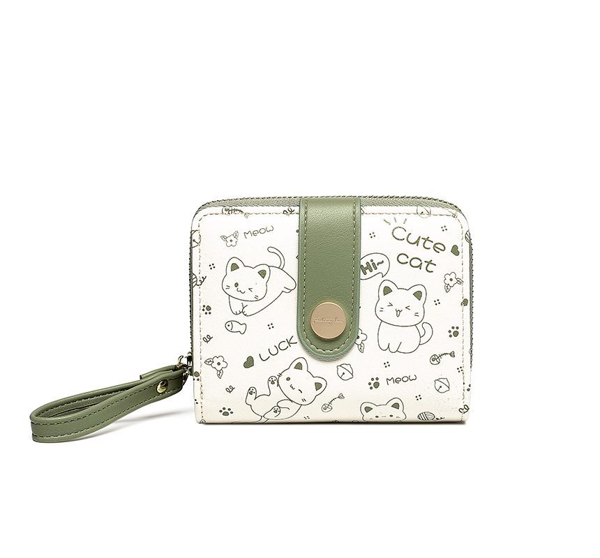 Cat Print Two-Tone Short Wallet SpreePicky