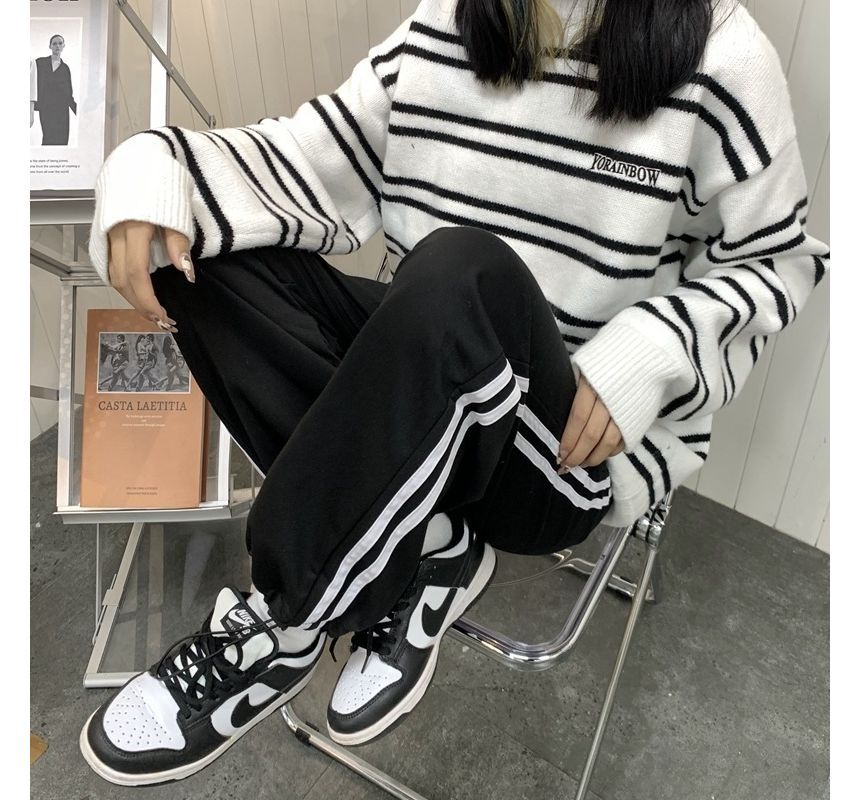 High Waist Striped Loose-Fit Wide-Leg Sweatpants SpreePicky