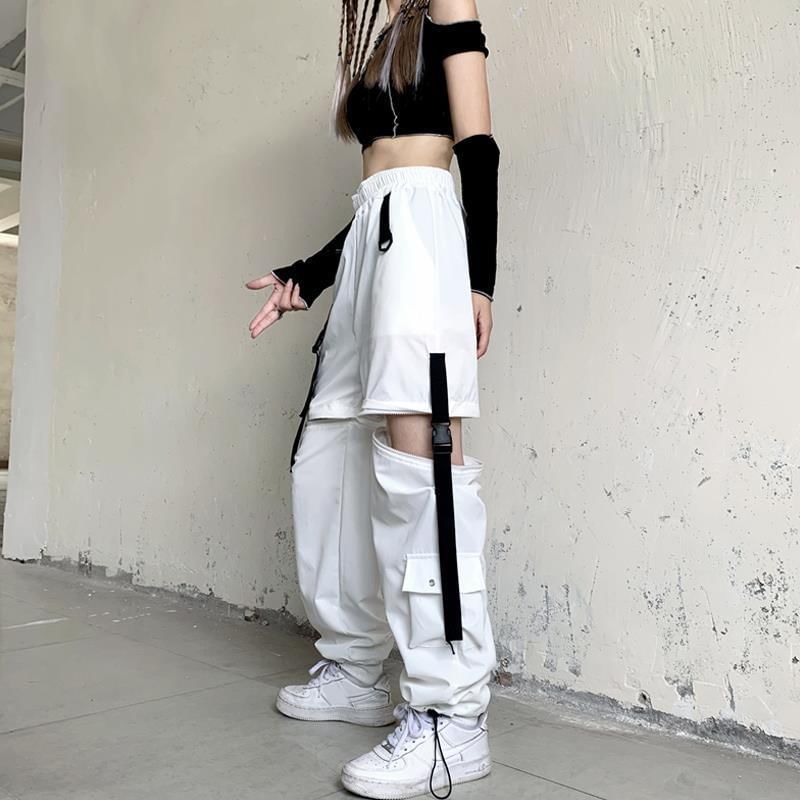 High Waist Straight-Fit Wide-Leg Detachable Cargo Pants SpreePicky