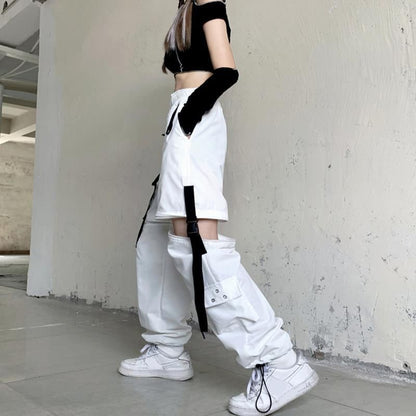 High Waist Straight-Fit Wide-Leg Detachable Cargo Pants SpreePicky