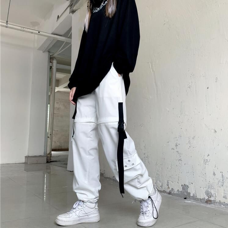 High Waist Straight-Fit Wide-Leg Detachable Cargo Pants SpreePicky