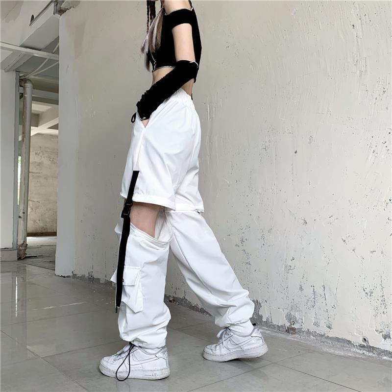 High Waist Straight-Fit Wide-Leg Detachable Cargo Pants SpreePicky