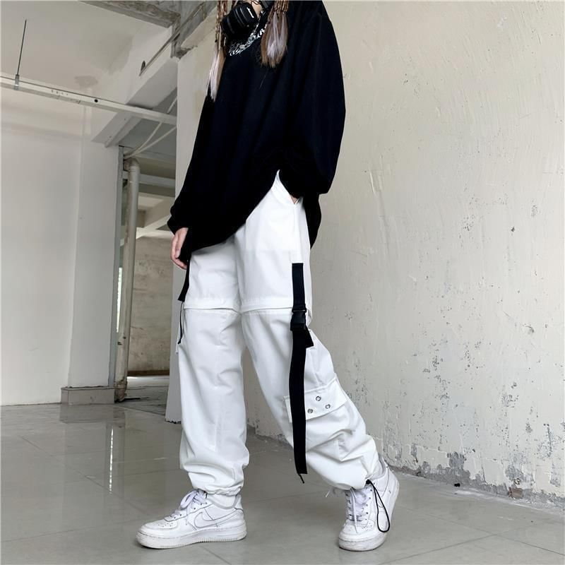 High Waist Straight-Fit Wide-Leg Detachable Cargo Pants SpreePicky