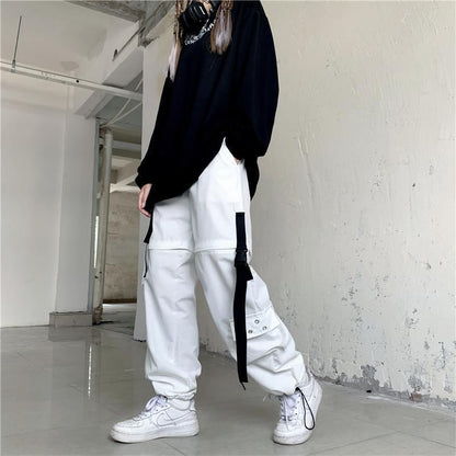 High Waist Straight-Fit Wide-Leg Detachable Cargo Pants SpreePicky