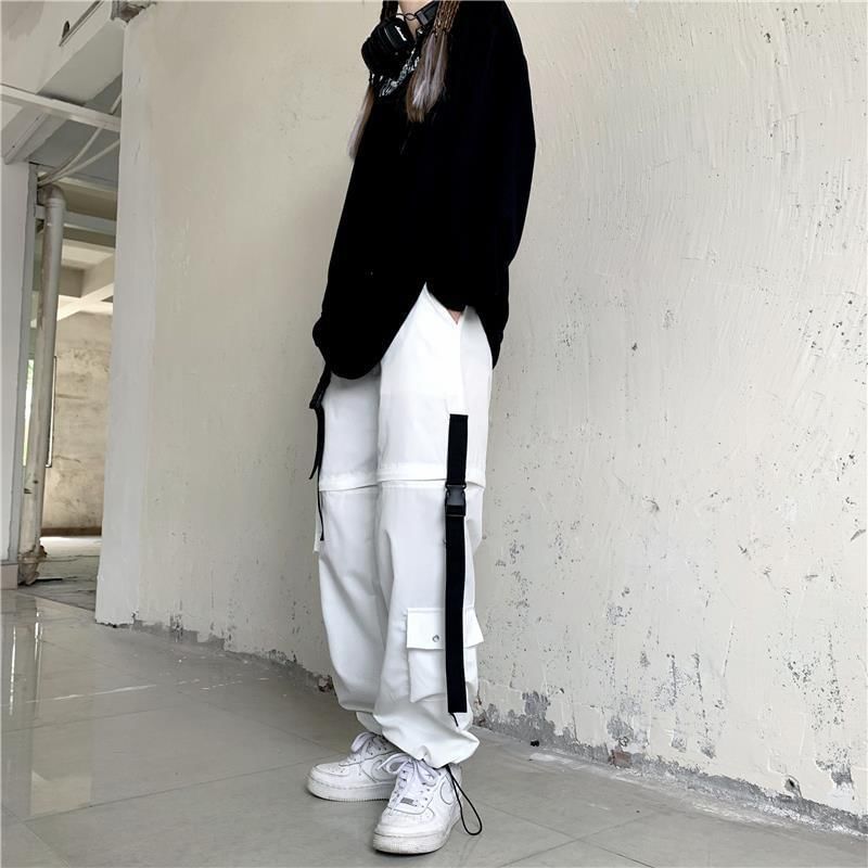 High Waist Straight-Fit Wide-Leg Detachable Cargo Pants SpreePicky