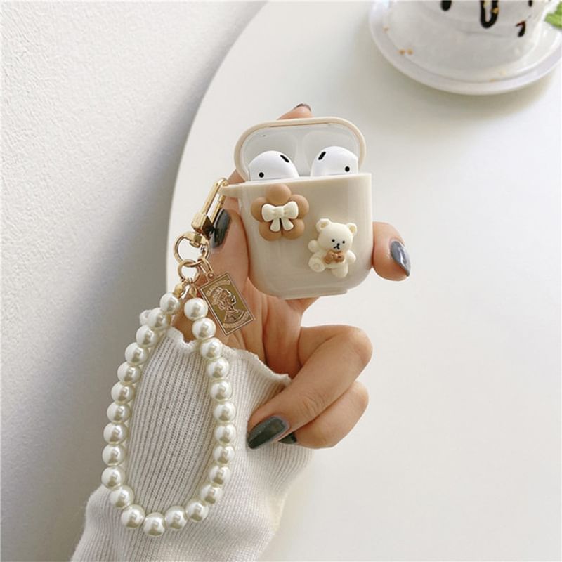 Floral Bear Faux Pearl Chain AirPods / Pro Earphone Case Skin SpreePicky