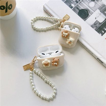 Floral Bear Faux Pearl Chain AirPods / Pro Earphone Case Skin SpreePicky