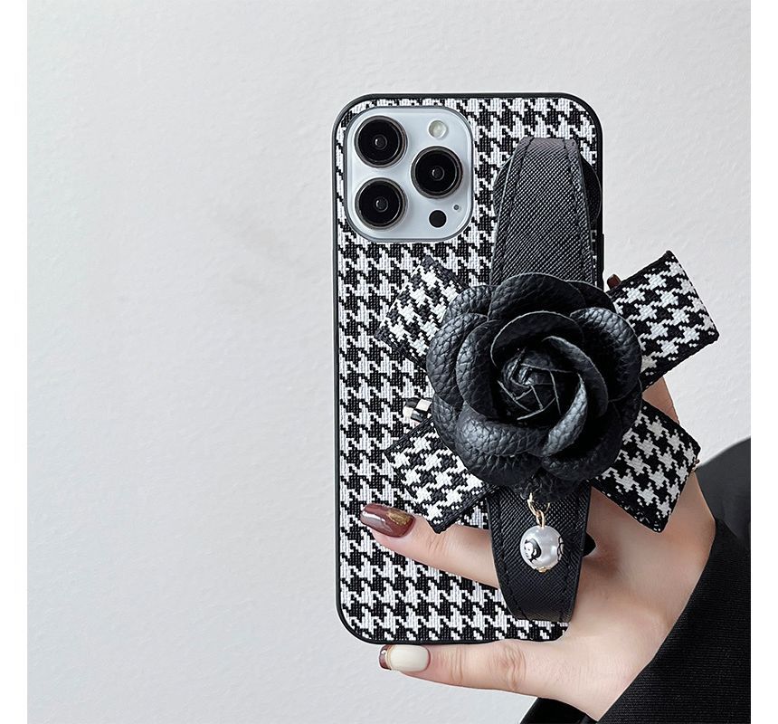 Floral Houndstooth Strap Phone Case - iPhone 14 Pro Max / 14 Pro / 14 Max / 14 / 13 Pro Max / 13 Pro / 13 / 13 mini / 12 Pro Max / 12 Pro / 12 / 12 mini / 11 Pro Max / 11 Pro / 11 / SE / XS Max / XS / XR / X / 8 / 8 Plus / 7 / 7 Plus SpreePicky