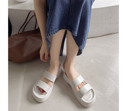 Platform Plain Slide Sandals mySite