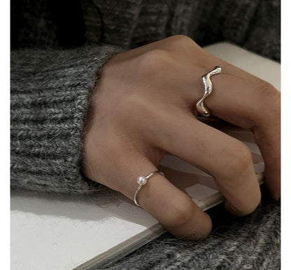 Faux Pearl / Wavy Alloy Open Ring SpreePicky