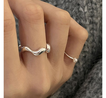 Faux Pearl / Wavy Alloy Open Ring SpreePicky