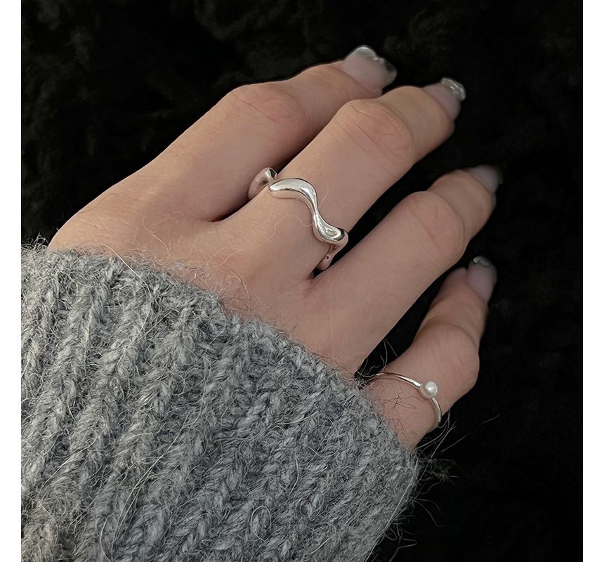 Faux Pearl / Wavy Alloy Open Ring SpreePicky