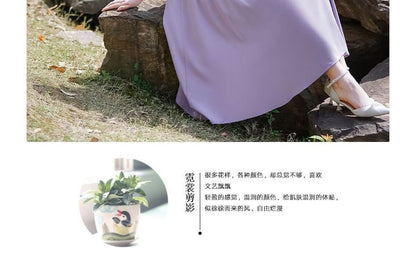 3/4-Sleeve Mock Neck Floral Embroidered Hanfu Top SpreePicky