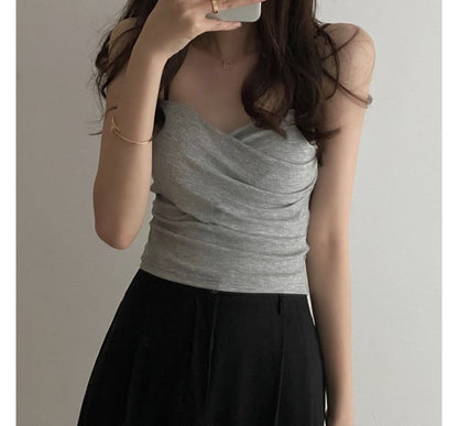 Sweetheart Neckline Plain Crop Camisole Top mySite