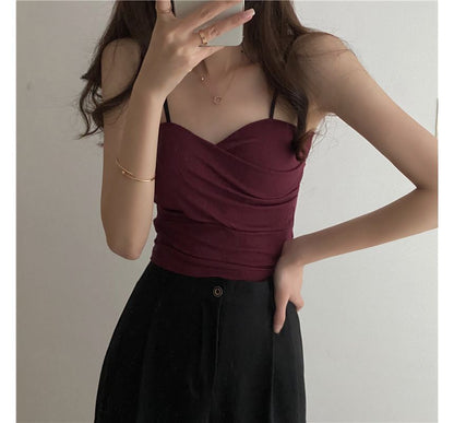 Sweetheart Neckline Plain Crop Camisole Top mySite