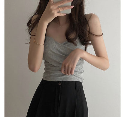 Sweetheart Neckline Plain Crop Camisole Top mySite