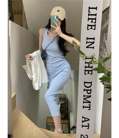 Plain Midi Bodycon Tank Dress SpreePicky