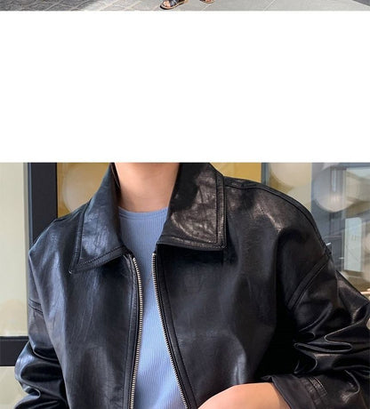 Collar Faux Leather Zip Jacket SpreePicky