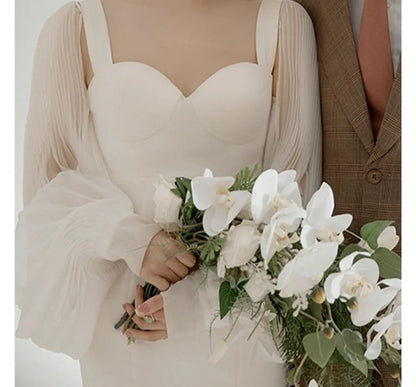 Long-Sleeve Sweetheart Neckline Plain Sheath Wedding Gown SpreePicky