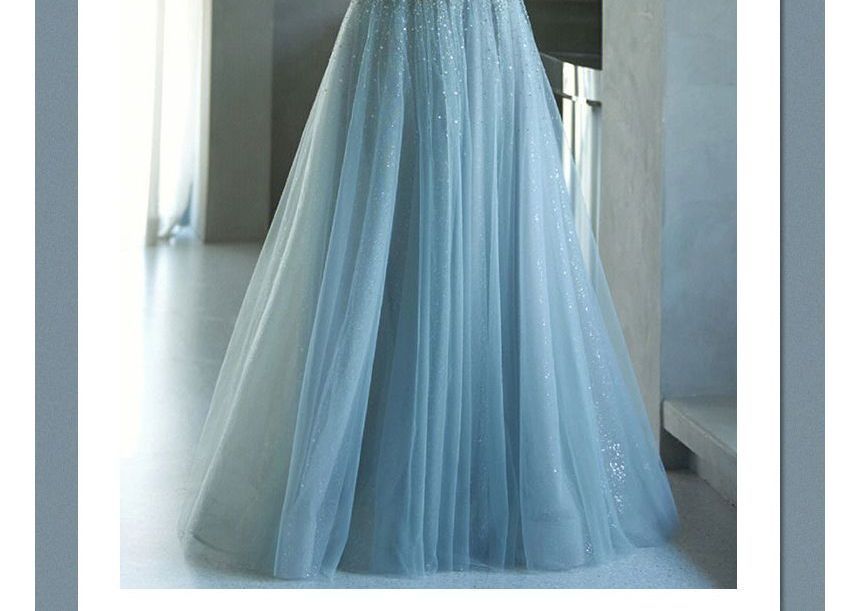 Long-Sleeve Square Neck Mesh A-Line Evening Gown SpreePicky