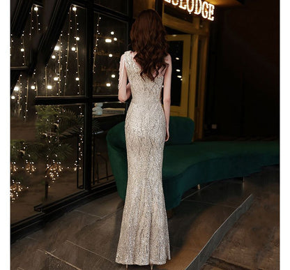 Sleeveless One-Shoulder Sequin Maxi Mermaid Evening Dress SpreePicky