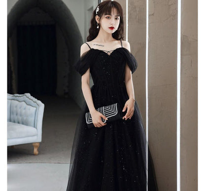 Spaghetti Strap Plain Mesh Panel A-Line Evening Gown SpreePicky