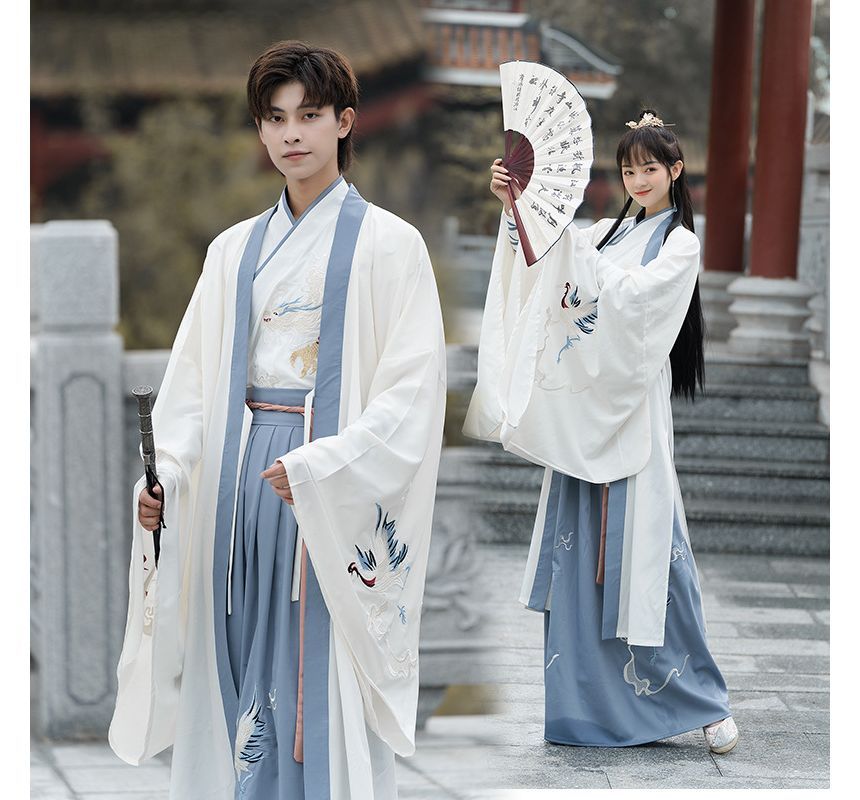 Couple Matching Crane Embroidered Hanfu Costume Set SpreePicky