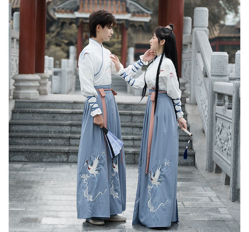 Couple Matching Crane Embroidered Hanfu Costume Set SpreePicky