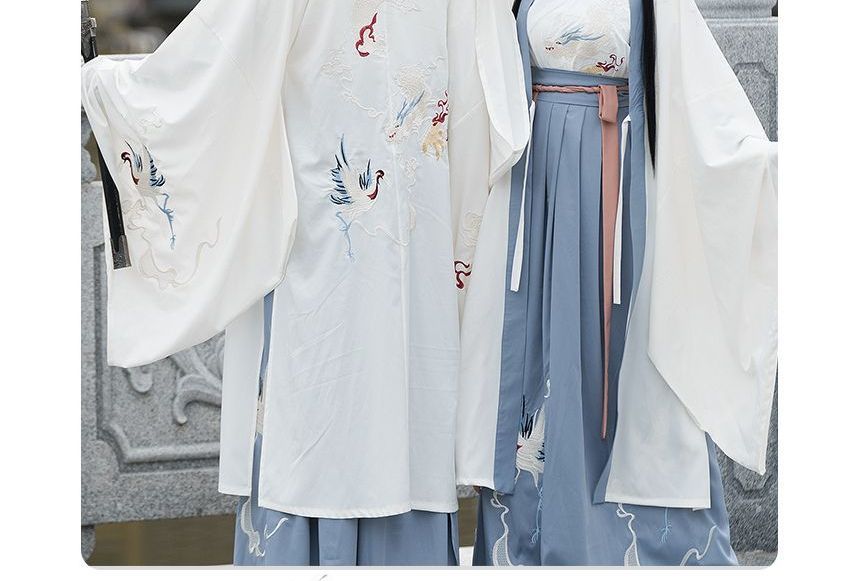 Couple Matching Crane Embroidered Hanfu Costume Set SpreePicky