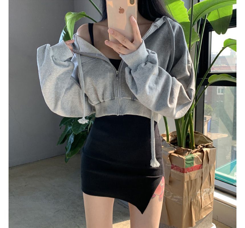 Plain Crop Zip Hoodie SpreePicky