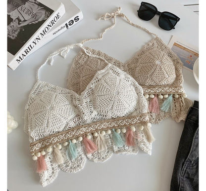 Halter Tassel Crochet Knit Bralette mySite