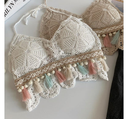 Halter Tassel Crochet Knit Bralette mySite