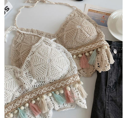 Halter Tassel Crochet Knit Bralette mySite