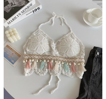 Halter Tassel Crochet Knit Bralette mySite