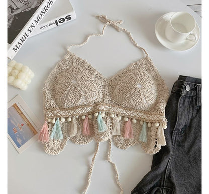 Halter Tassel Crochet Knit Bralette mySite