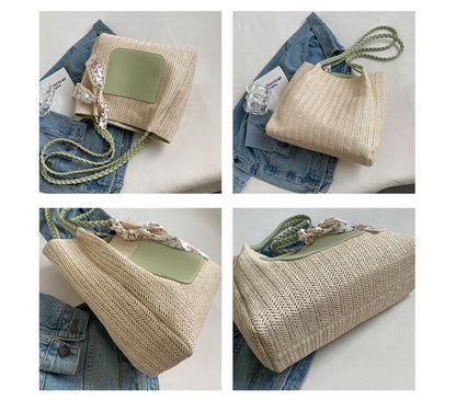 Straw Two Tone Tote Bag SpreePicky