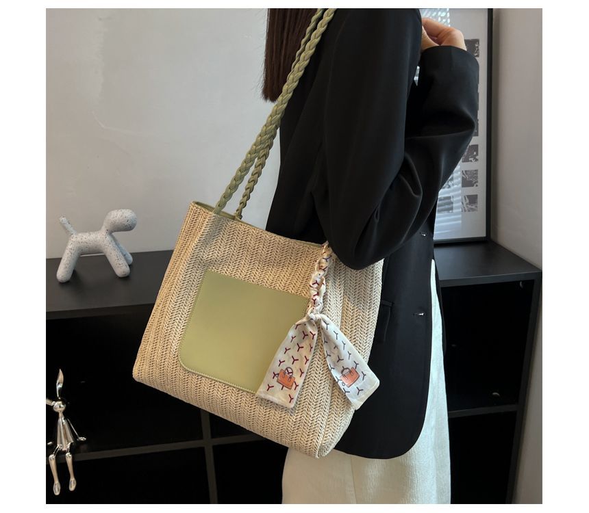 Straw Two Tone Tote Bag SpreePicky