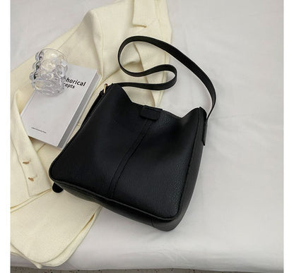 Faux Leather Plain Bucket Bag SpreePicky