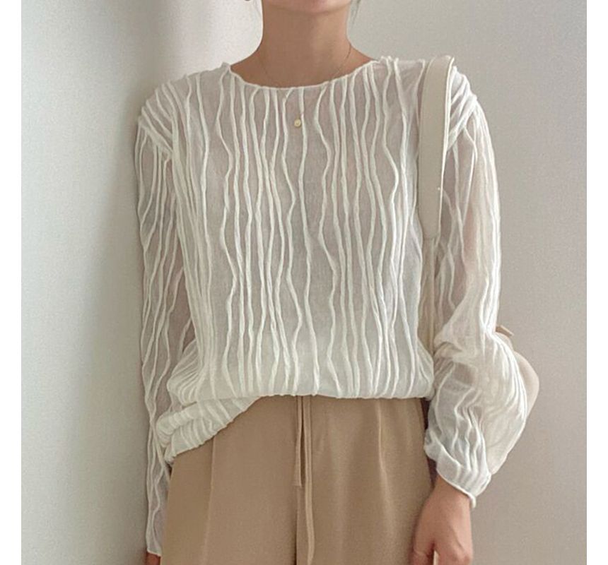 Long-Sleeve Boat Neck Striped Blouse SpreePicky