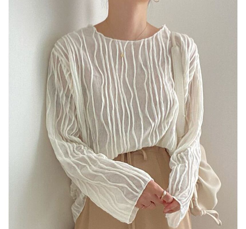 Long-Sleeve Boat Neck Striped Blouse SpreePicky