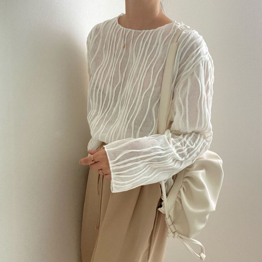 Long-Sleeve Boat Neck Striped Blouse SpreePicky