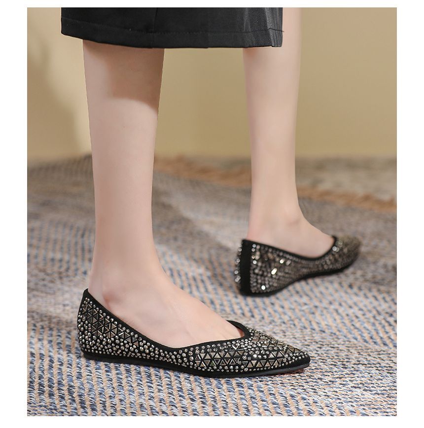 Rhinestone Pointed Flats SpreePicky