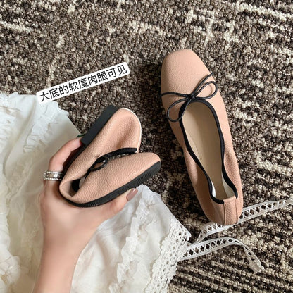 Contrast Trim Ribbon Ballet Flats SpreePicky