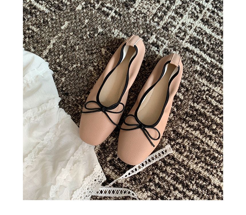 Contrast Trim Ribbon Ballet Flats SpreePicky