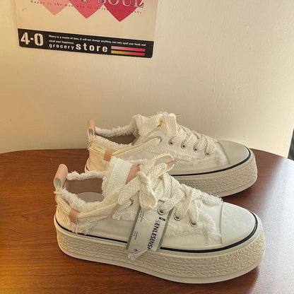 Distressed Canvas Platform Sneakers SpreePicky