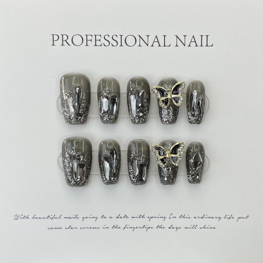 Butterfly Rhinestone Faux Nail Tips SpreePicky