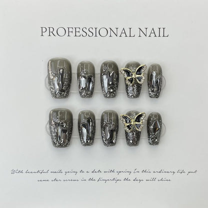 Butterfly Rhinestone Faux Nail Tips SpreePicky