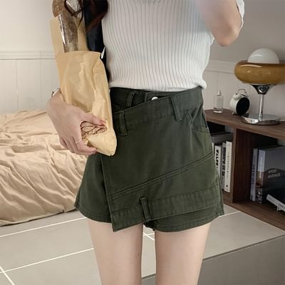 High Waist Washed Asymmetrical Denim Skort SpreePicky