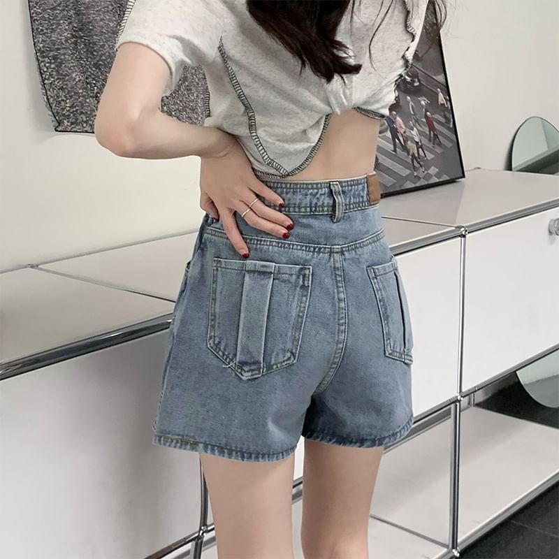 High Waist Washed Asymmetrical Denim Skort SpreePicky