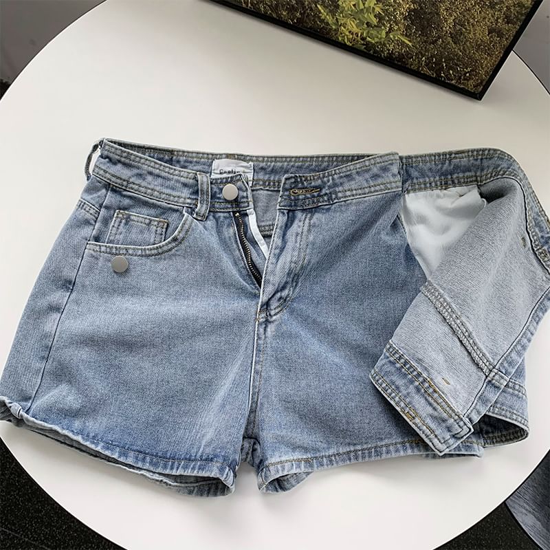 High Waist Washed Asymmetrical Denim Skort SpreePicky